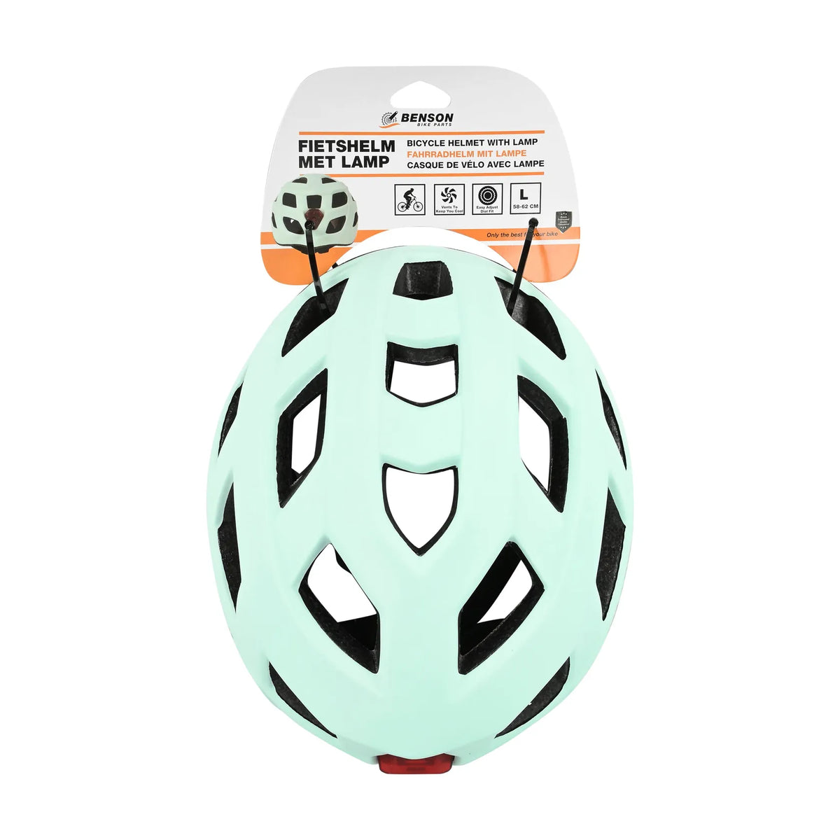 Benson Bike Parts Fietshelm volwassenen met verlichting mint groen L