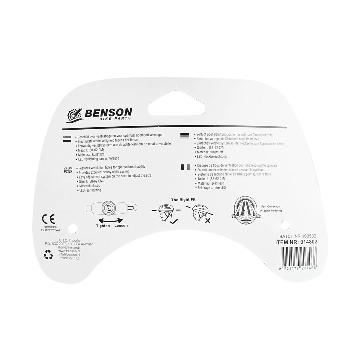 Benson Bike Parts Fietshelm volwassenen met verlichting mint groen L