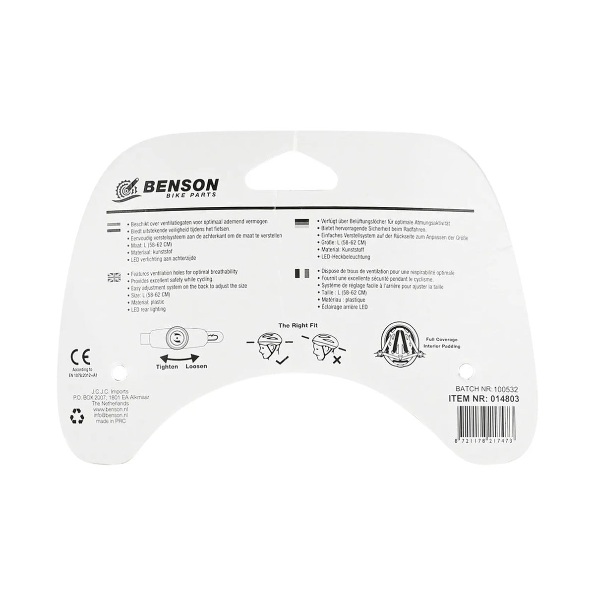 Benson Bike Parts Fietshelm volwassenen met verlichting wit L