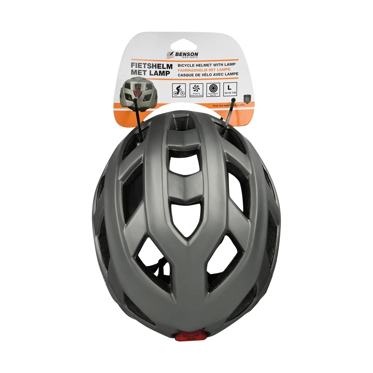 Benson Bike Parts Fietshelm volwassenen met verlichting grijs L