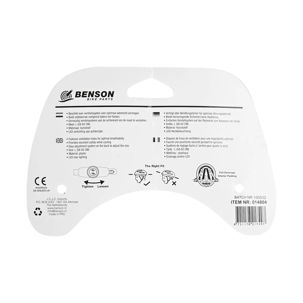 Benson Bike Parts Fietshelm volwassenen met verlichting grijs L