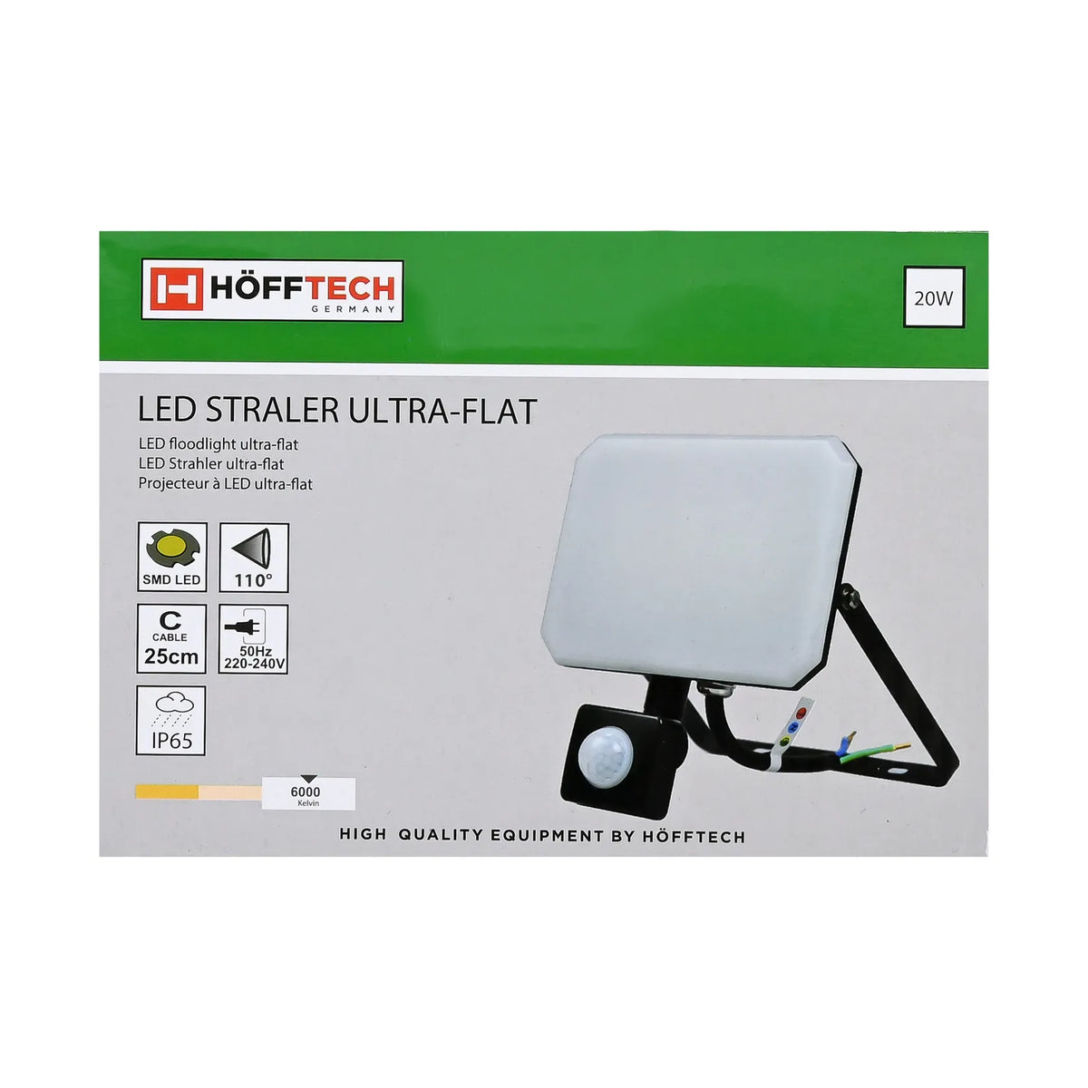 Höfftech LED straler ultra flat 20W IP65 + sensor