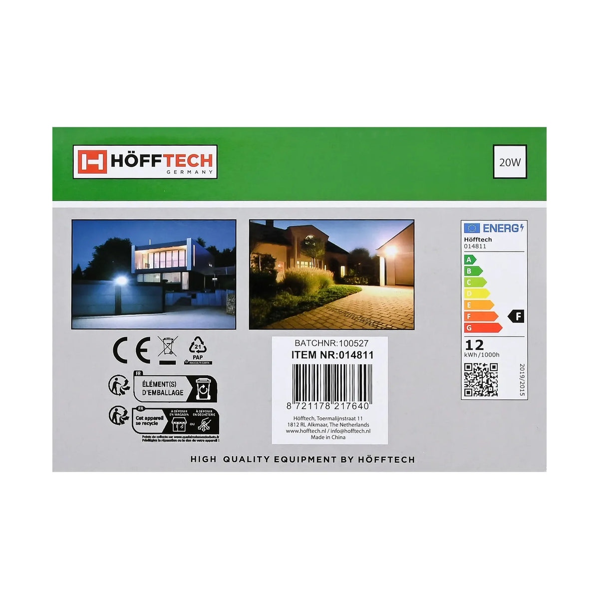Höfftech LED straler ultra flat 20W IP65 + sensor
