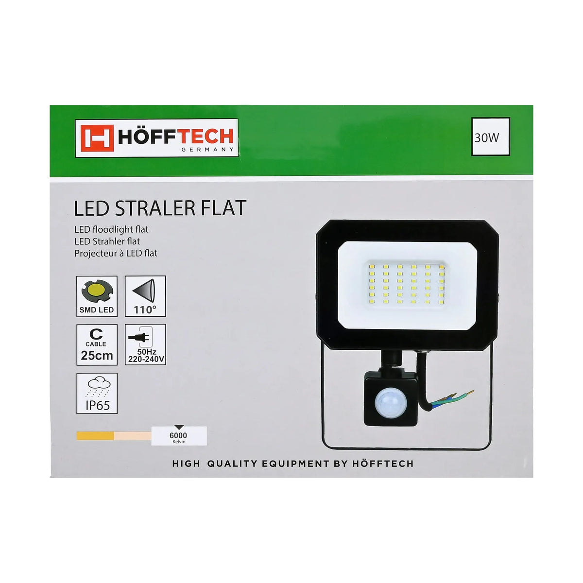Höfftech LED straler flat 30W SMD + sensor