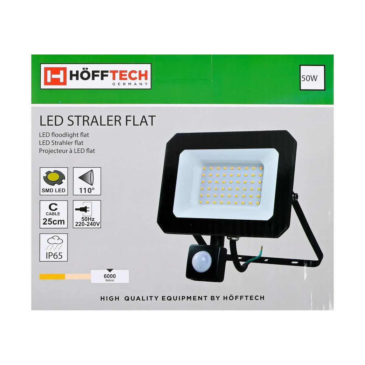Höfftech LED straler flat 50W SMD + sensor