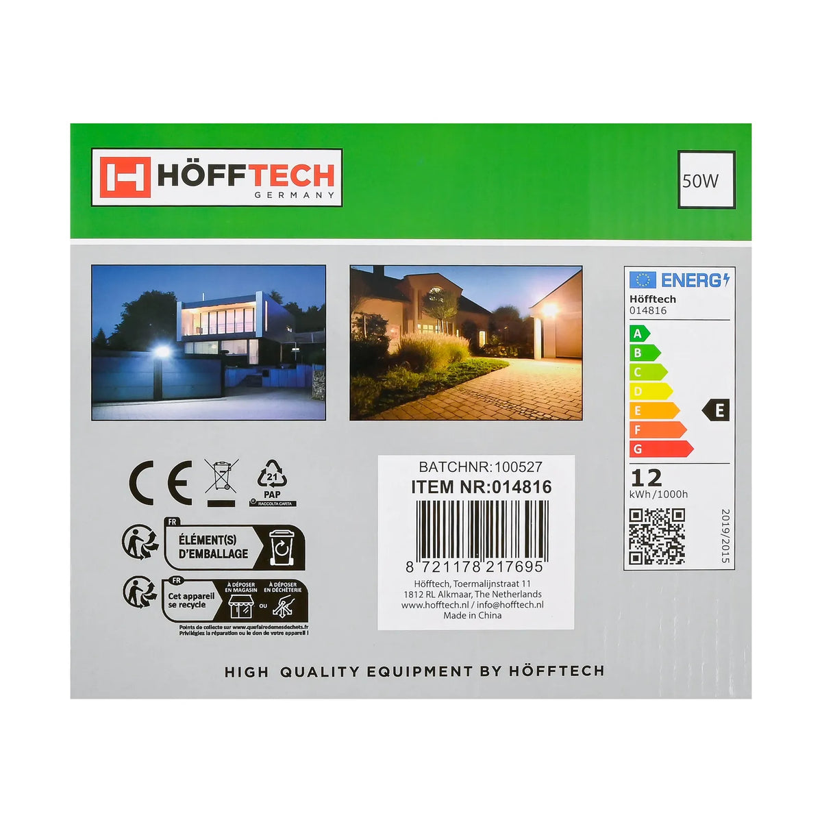 Höfftech LED straler flat 50W SMD + sensor