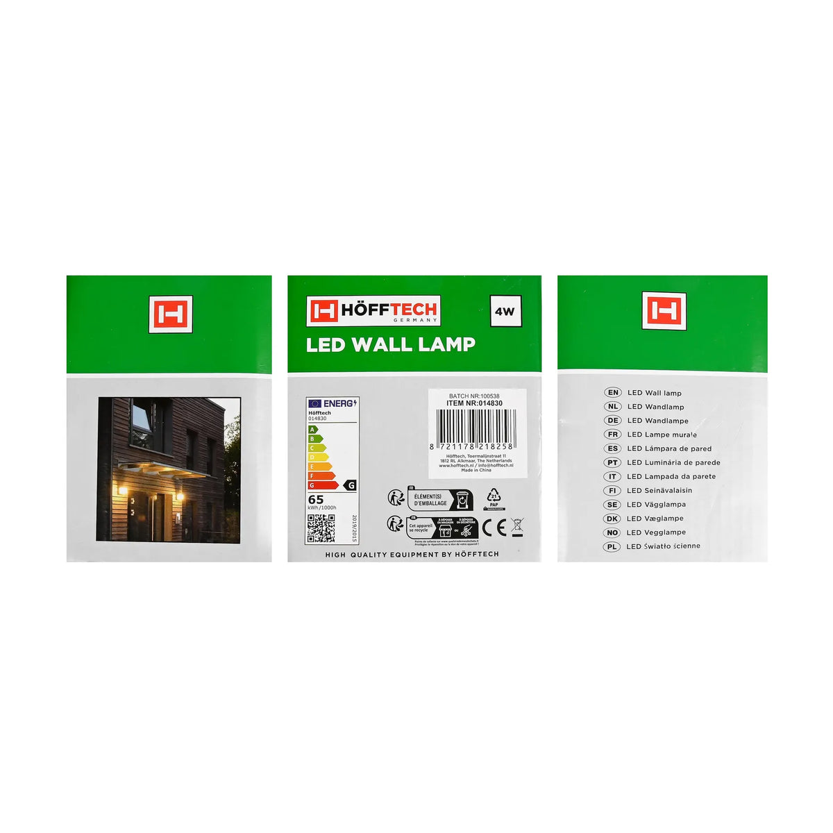 Höfftech LED Wandlamp vierkant 4W IP65