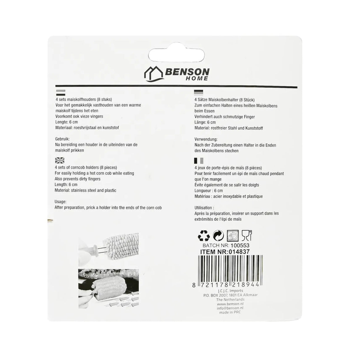 Benson Maiskolfhouders 8 dlg