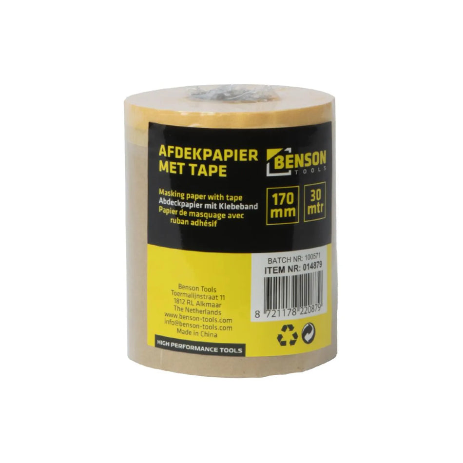 Benson Tools Afdekpapier met tape 170 mm x 30 mtr