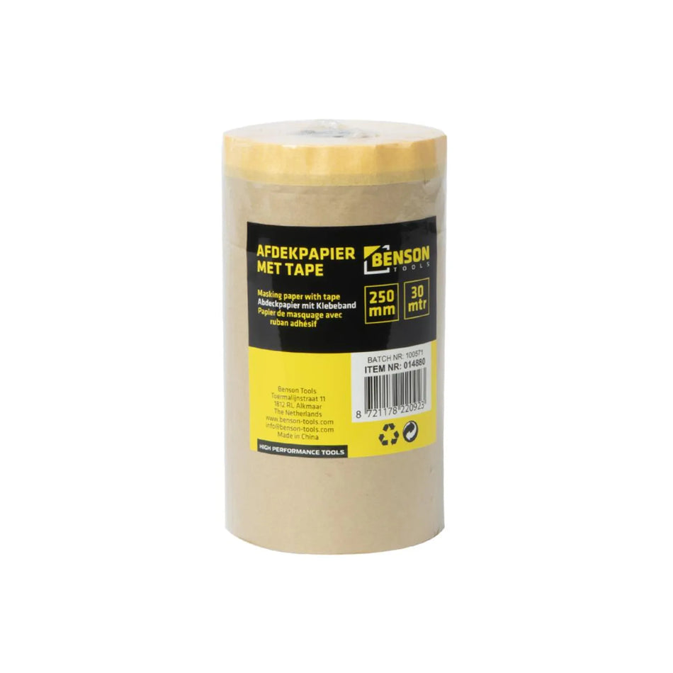 Benson Tools Afdekpapier met tape 250 mm x 30 mtr