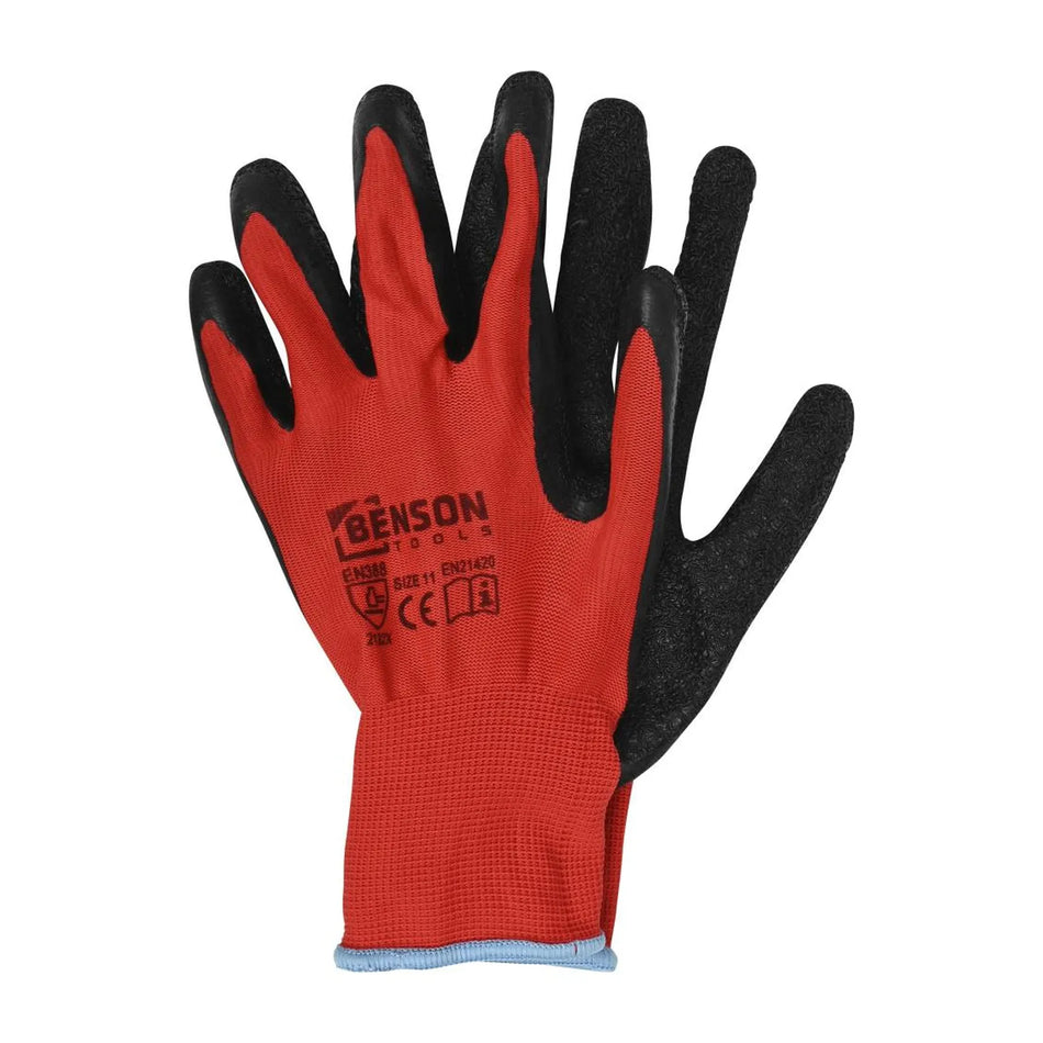 Benson Tools Werkhandschoenen latex crinkle rood zwart maat 11