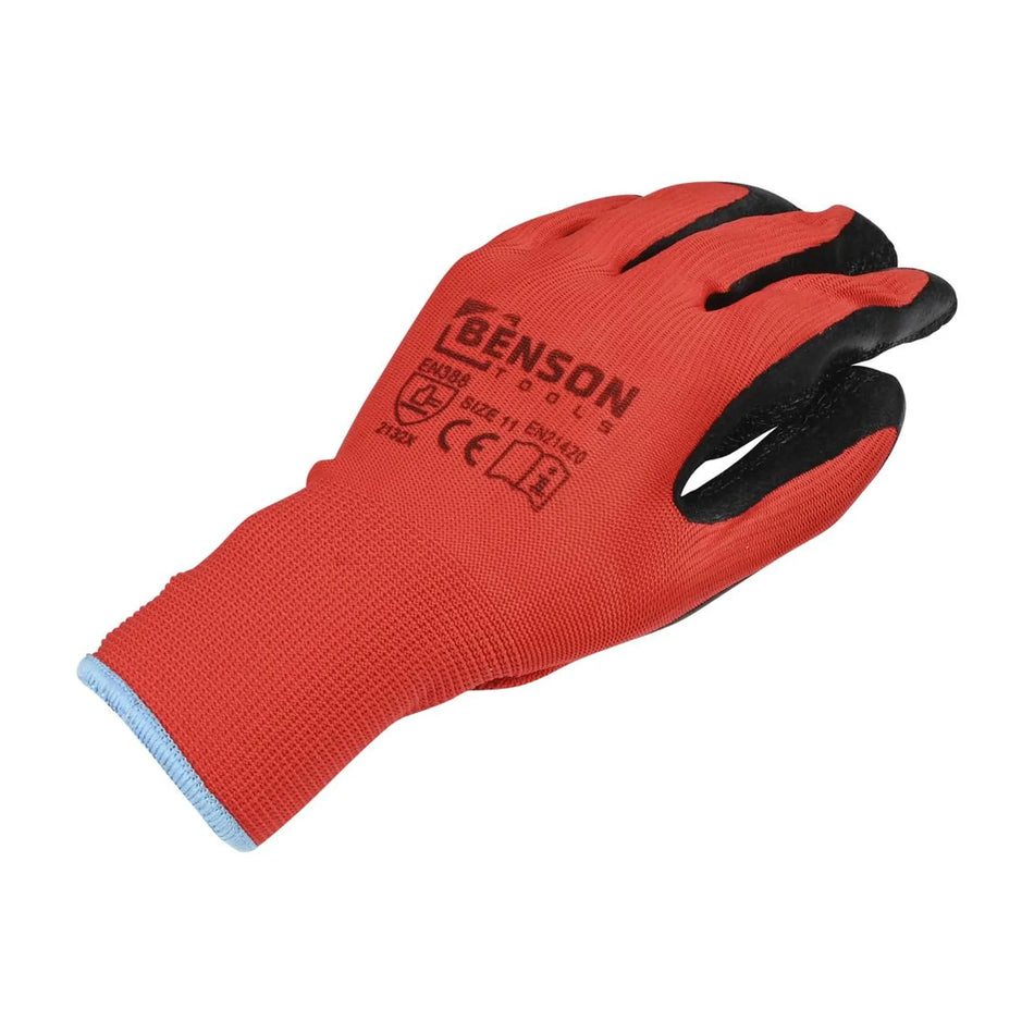 Benson Tools Werkhandschoenen latex crinkle rood zwart maat 11