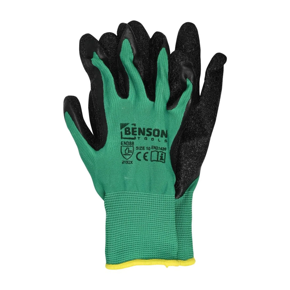 Benson Tools Werkhandschoenen latex crinkle groen zwart maat 10