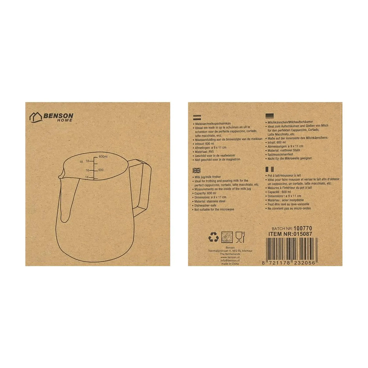 Benson Melkkan RVS 600 ml