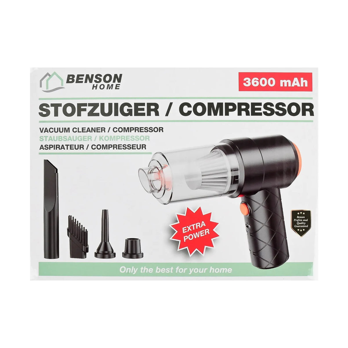 Benson 2-in-1 Stofzuiger en compressor mini 3600 mAh