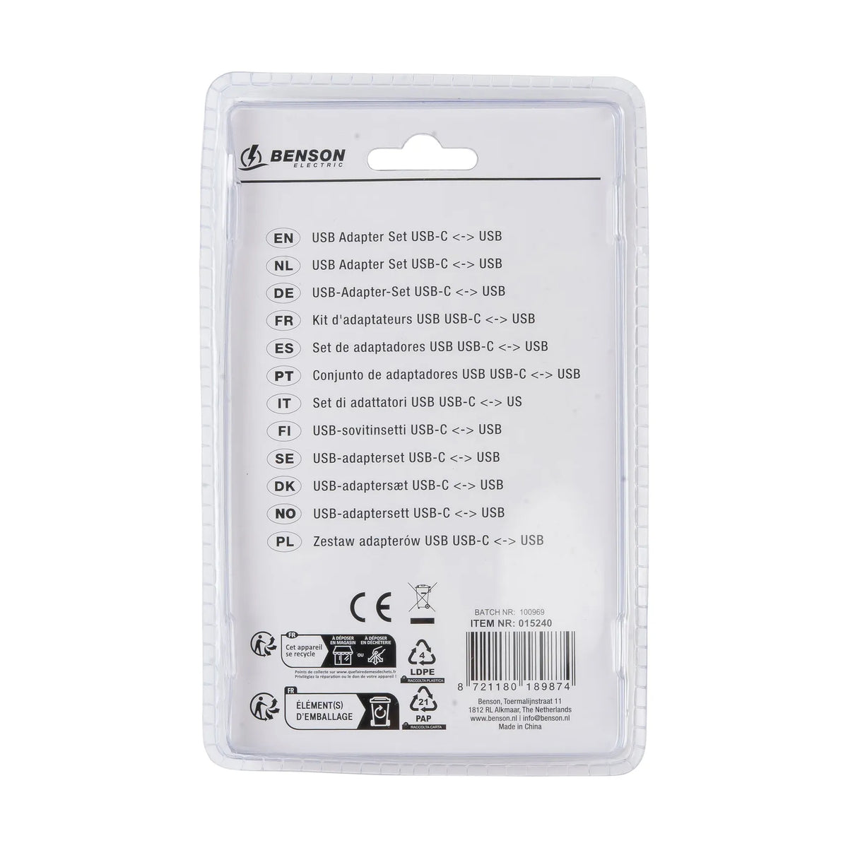 Benson Electric Adapterset USB-A en USB-C