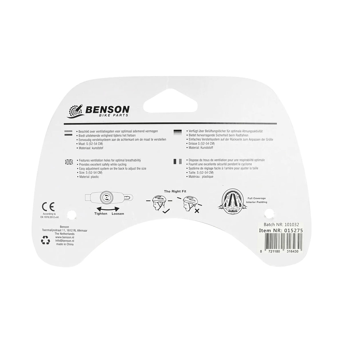 Benson Bike Parts Fietshelm volwassenen maat S (52-54 cm) off white