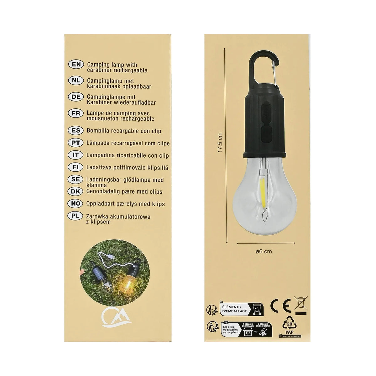 Benson Outdoor Campinglamp rond met karabijnhaak oplaadbaar