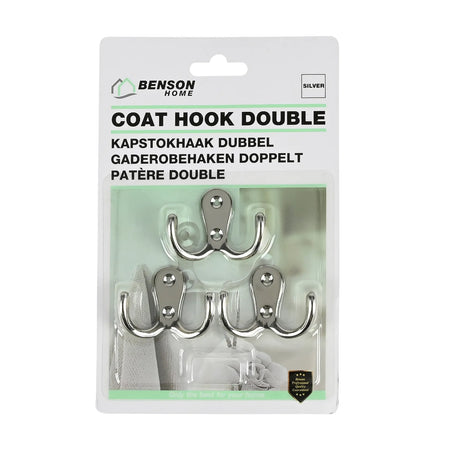 Benson Kapstokhaak dubbel metaal zilver 3 dlg