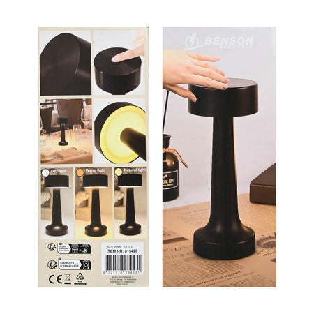 Benson Electric LED Tafellamp dimbaar oplaadbaar touch zwart