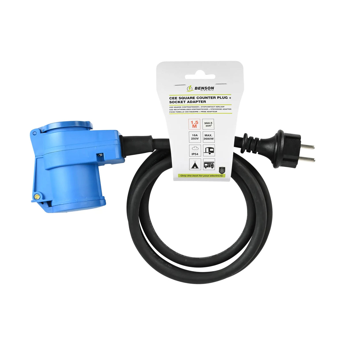 Benson Electric CEE haakse contrastekker + stopcontact verloop 1.5 mtr
