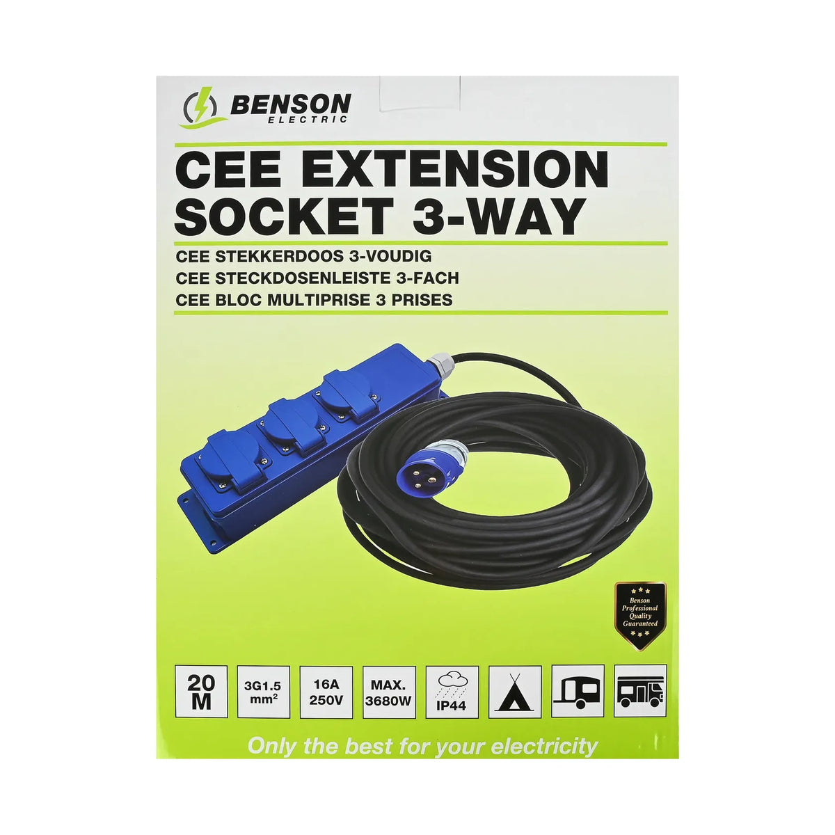Benson Electric CEE Stekkerdoos 3-voudig IP44 20 mtr