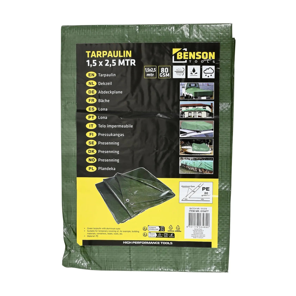 Benson Tools Dekzeil 1,5 x 2,5 mtr groen