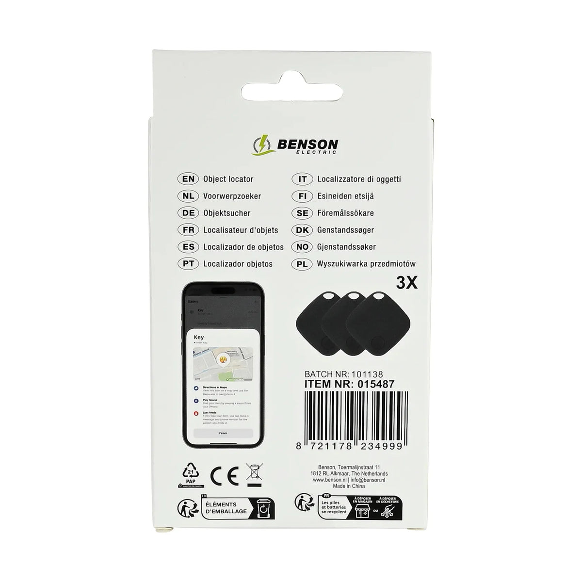 Benson Electric Keyfinder / voorwerpzoeker 3 dlg