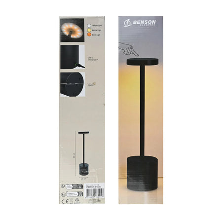 Benson Electric Tafellamp metaal dimbaar oplaadbaar zwart