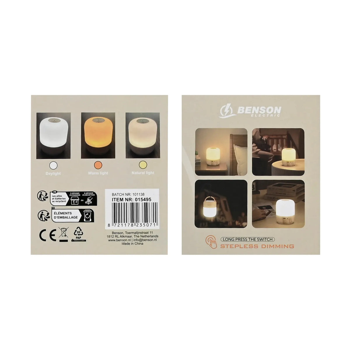 Benson Electric Nachtlamp mini dimbaar oplaadbaar