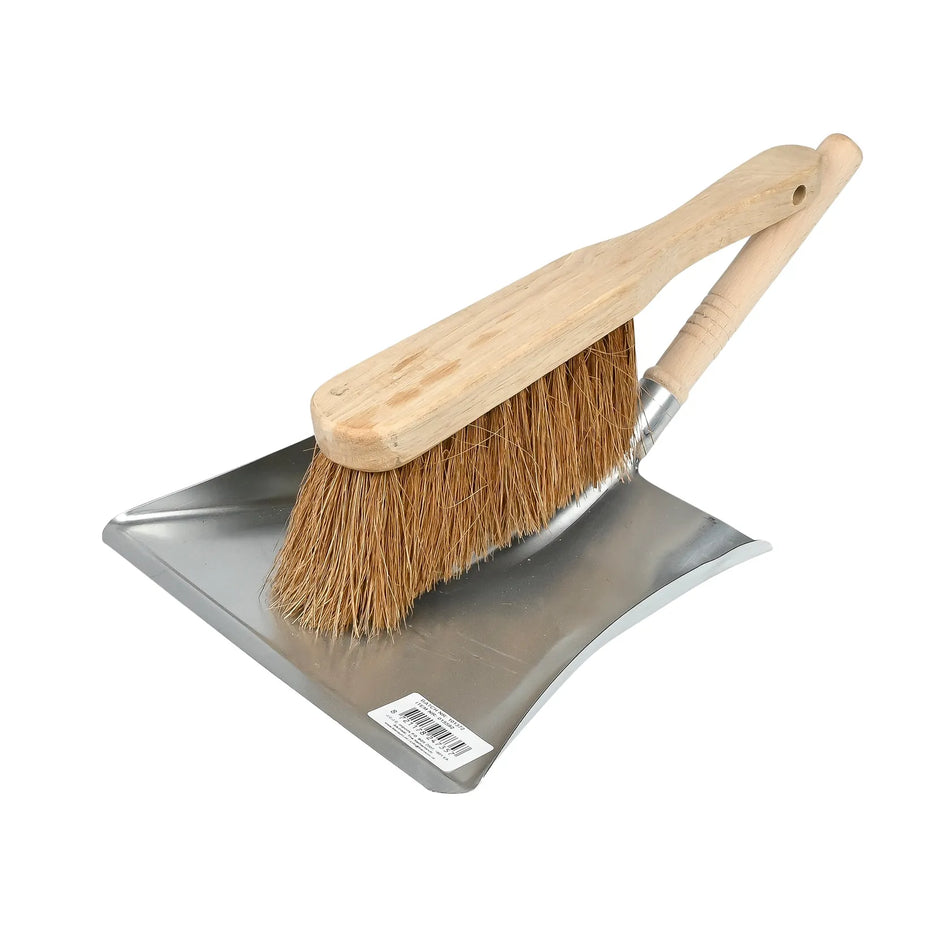 Benson Clean Stofblik verzinkt met houten steel + stoffer kokos
