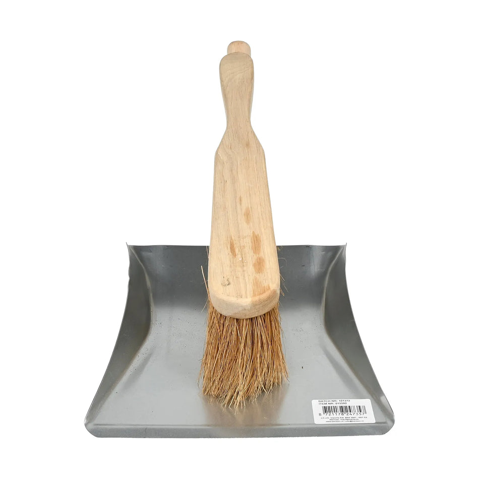 Benson Clean Stofblik verzinkt met houten steel + stoffer kokos