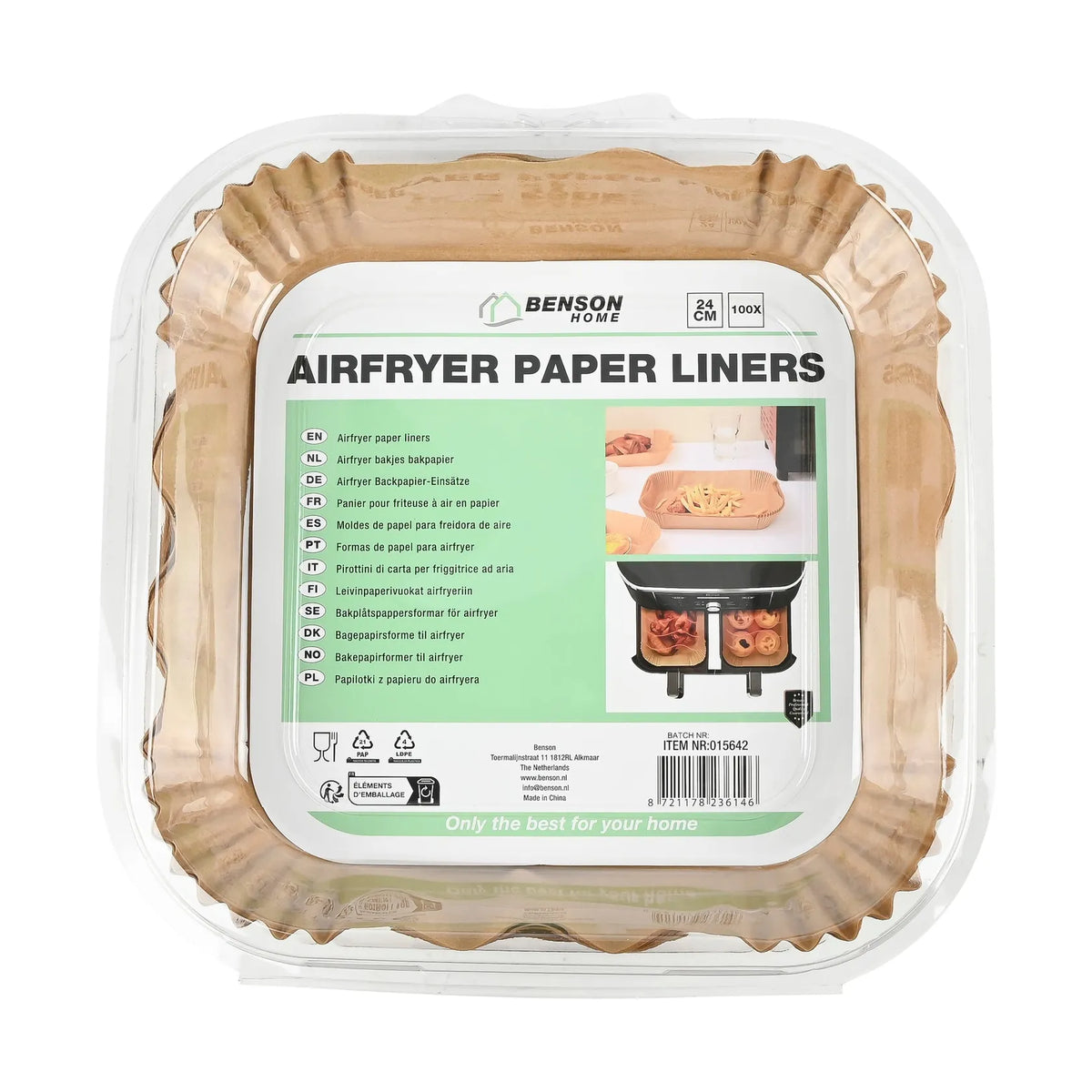 Benson Airfryer bakjes bakpapier vierkant 24 cm 100 dlg