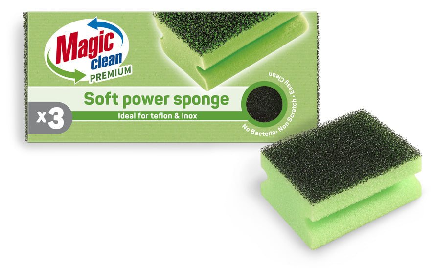 Magic Clean Premium Soft power Schuurspons met grip 3-delig