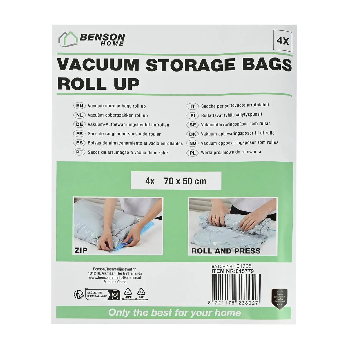 Benson Vacuüm opbergzakken roll up 4 delig