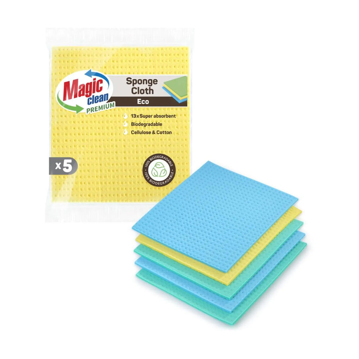 Magic Clean Premium Sponsdoek Eco 18 x 20 cm 5 dlg