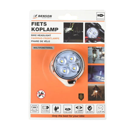Benson Bike Parts Fietslamp USB oplaadbaar wit inclusief clip