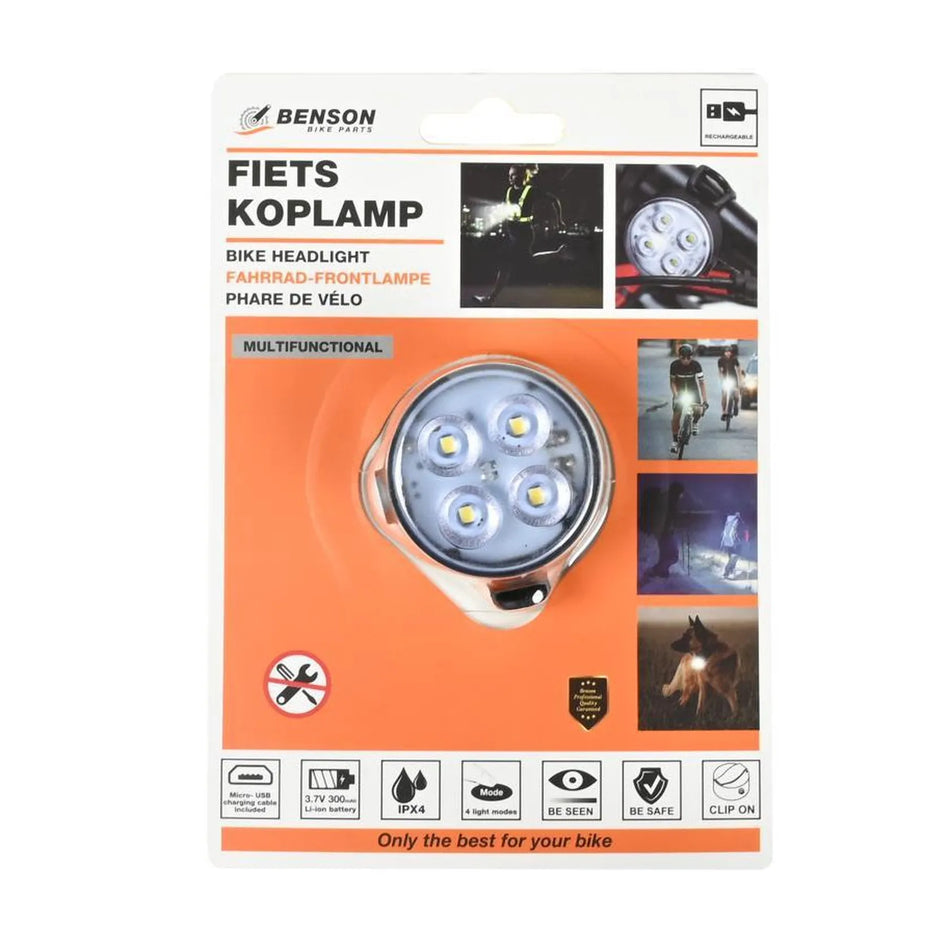 Benson Bike Parts Fietslamp USB oplaadbaar wit inclusief clip